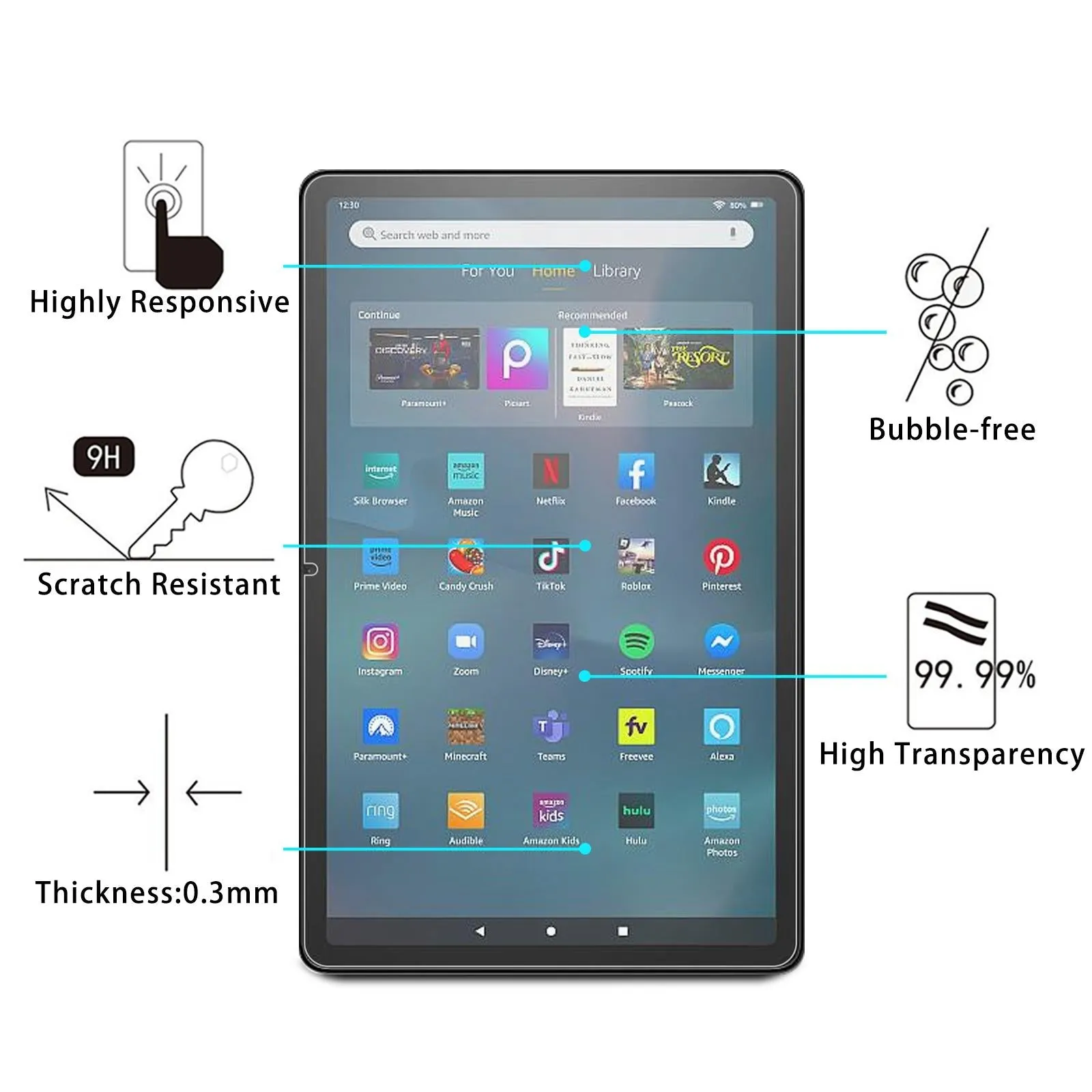 2-Pack Tempered Glass Film For Amazon Fire Max 11 - 9H 0.3Mm Explosion-Proof