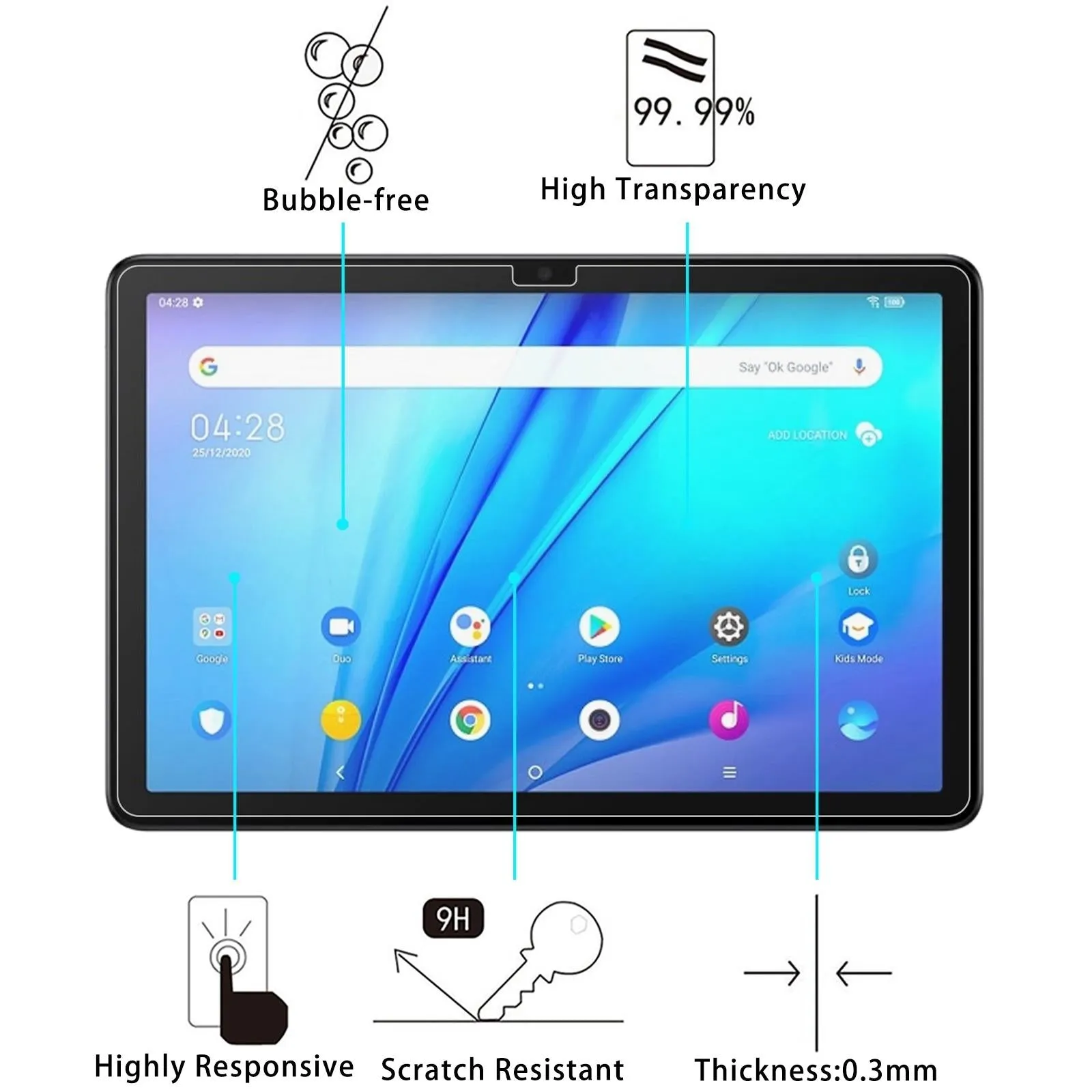 2-Pack Tempered Glass Film For Tcl Tab 10S / Huawei Enjoy Tablet 2