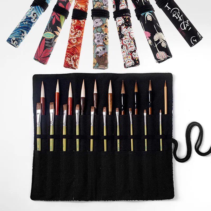 20 Hole Position Gouache Pen Writing Brush Curtain Large Capacity Brush with Makeup Brush Multi-Style