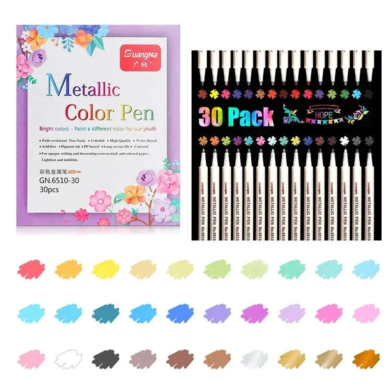 30 Soft Brush Metallic Art Markers Card Making Crafts Rock Painting Glass Scrapbooking