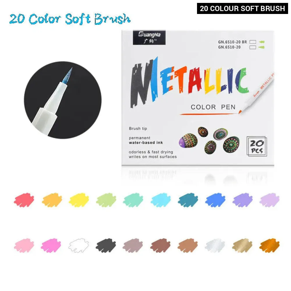 30 Soft Brush Metallic Art Markers Card Making Crafts Rock Painting Glass Scrapbooking