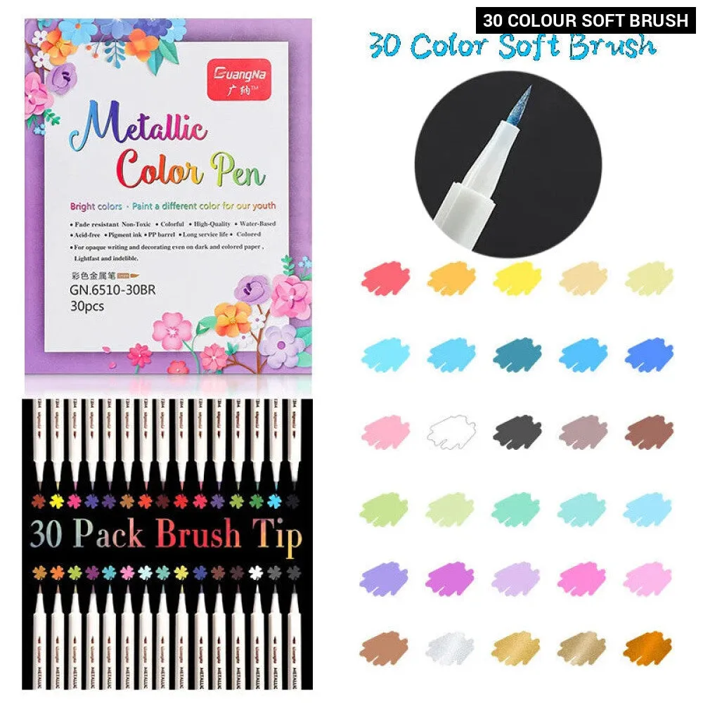 30 Soft Brush Metallic Art Markers Card Making Crafts Rock Painting Glass Scrapbooking