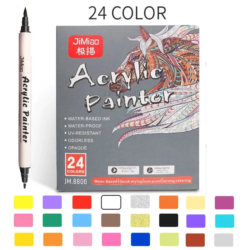 36 Pastel Acrylic Paint Markers for Rock Painting Wood Metal Dual Tip Soft Brush Extra Fine