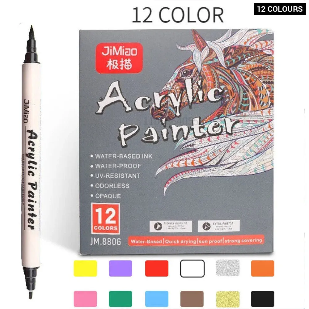36 Pastel Acrylic Paint Markers for Rock Painting Wood Metal Dual Tip Soft Brush Extra Fine