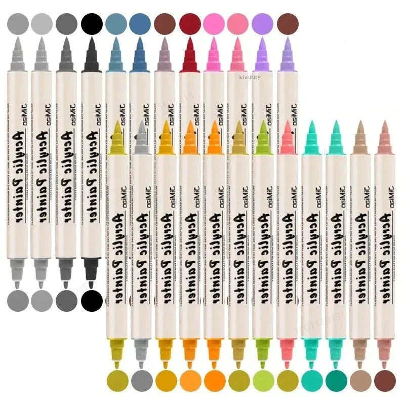 36 Pastel Acrylic Paint Markers for Rock Painting Wood Metal Dual Tip Soft Brush Extra Fine