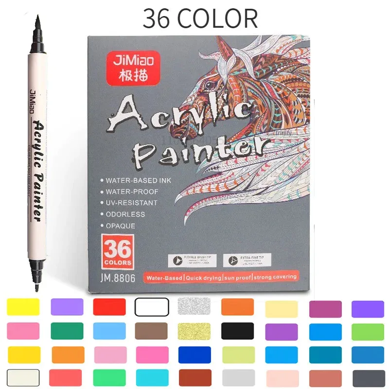 36 Pastel Acrylic Paint Markers for Rock Painting Wood Metal Dual Tip Soft Brush Extra Fine