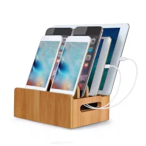 Bamboo Holder for Iphone Stand for Samsung Phone Cords Charging Station