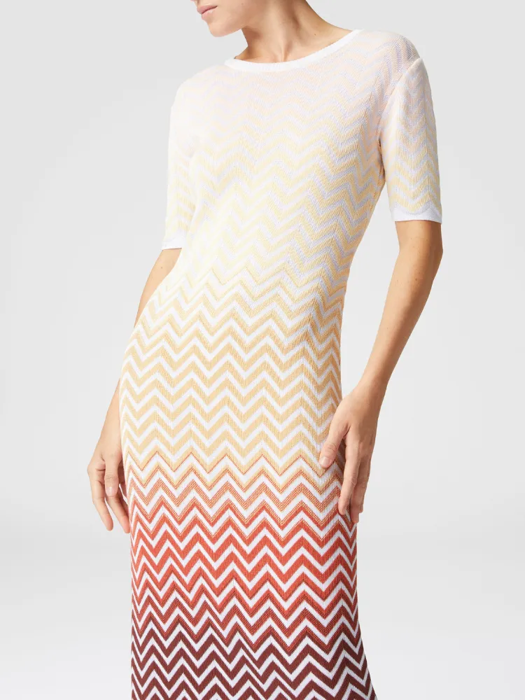 Chevron Jacquard Midi Pencil Dress