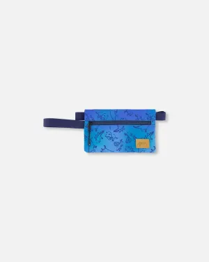 Double Pencil Case Blue Gradient Dinosaur Print