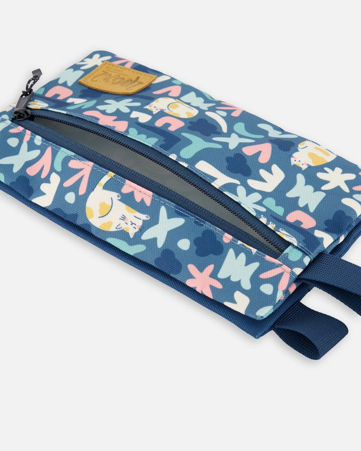 Double Pencil Case Green Cat Print