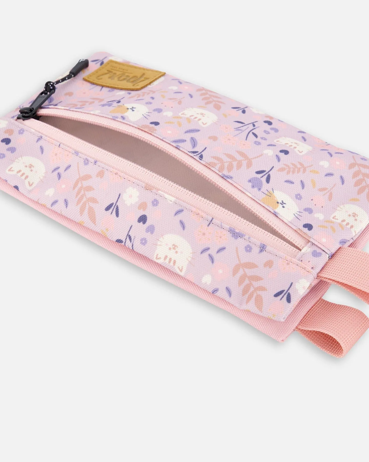 Double Pencil Case Lilac Retro Flower Print