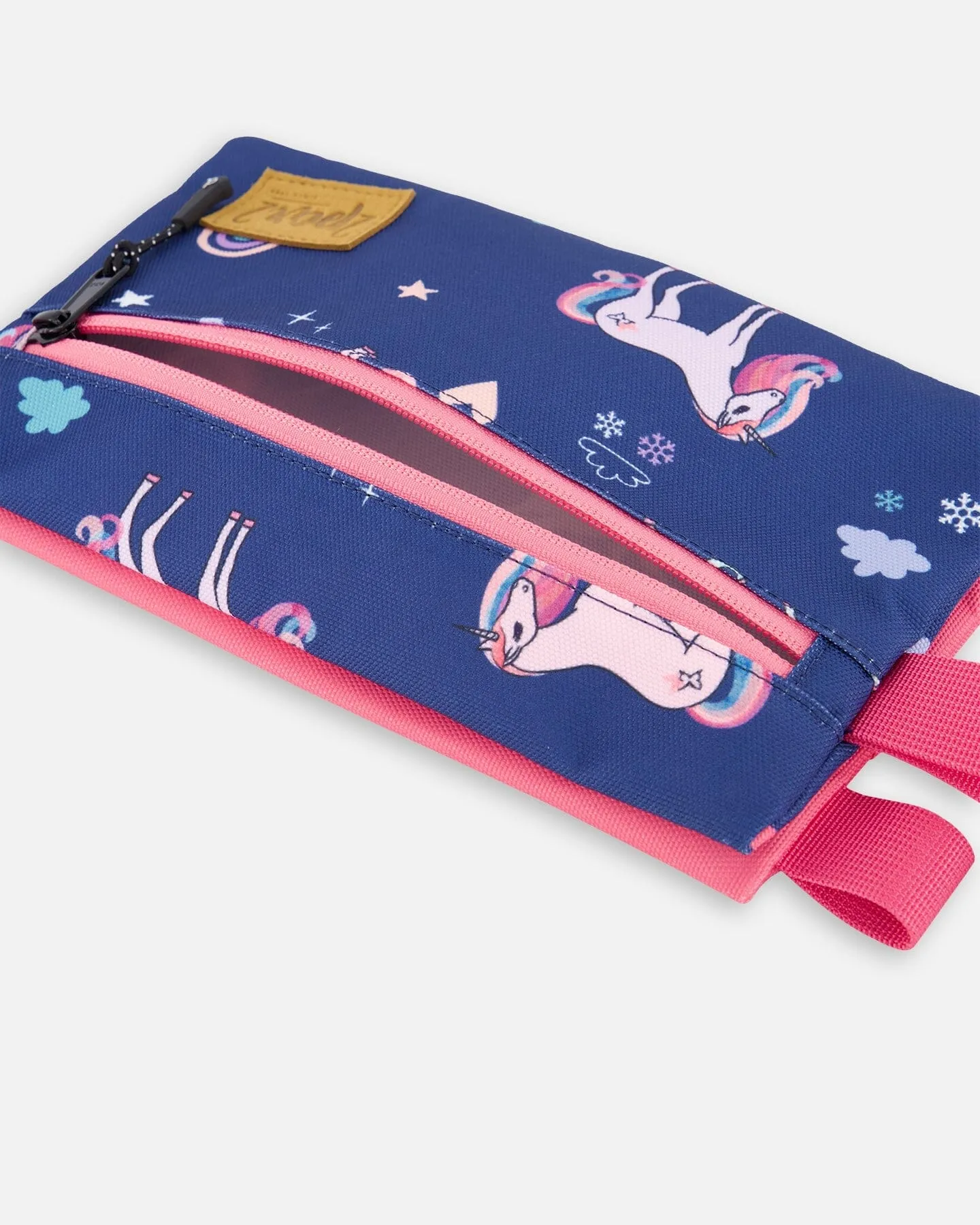 Double Pencil Case Navy Unicorn Print