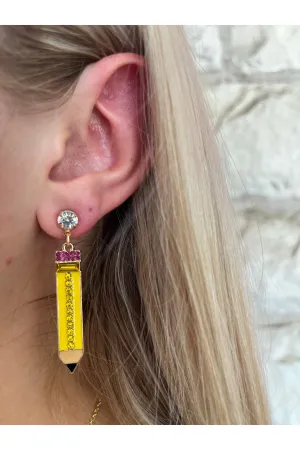 Rhinestone Embellished Enamel Pencil Earrings