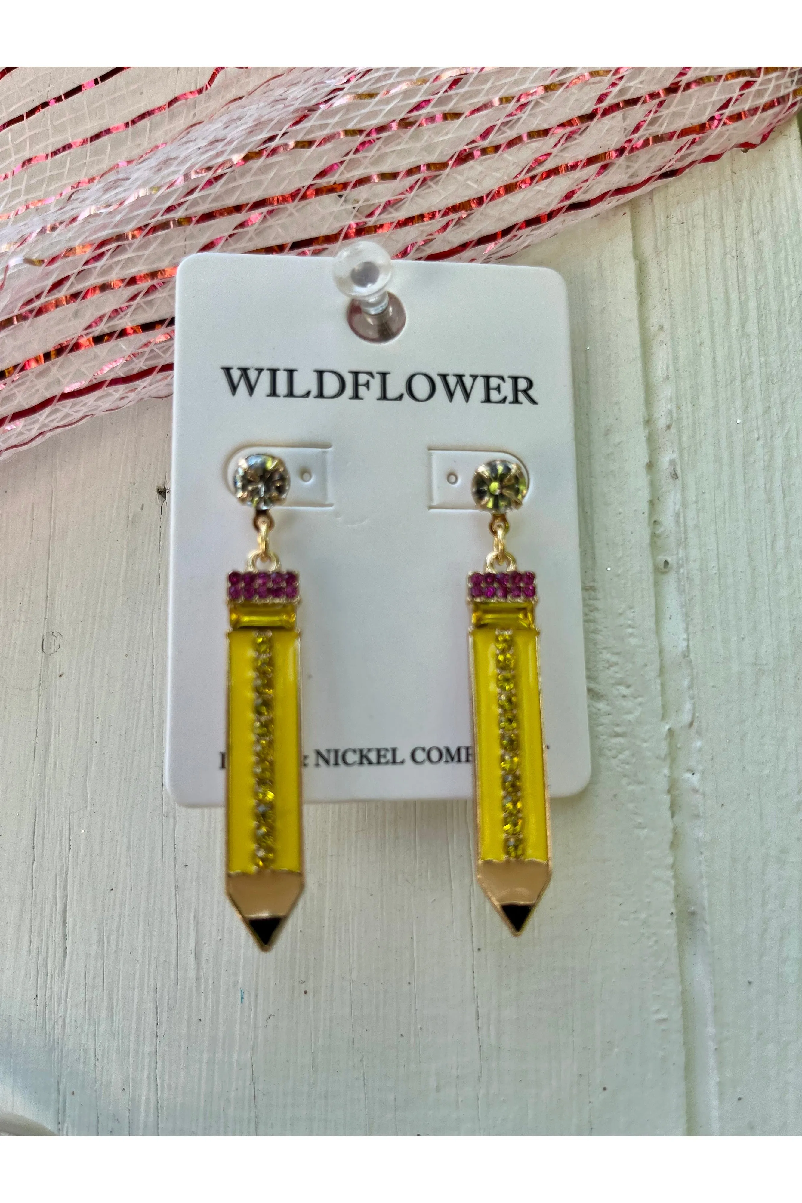 Rhinestone Embellished Enamel Pencil Earrings