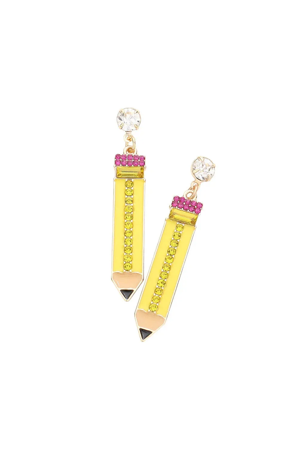Rhinestone Embellished Enamel Pencil Earrings