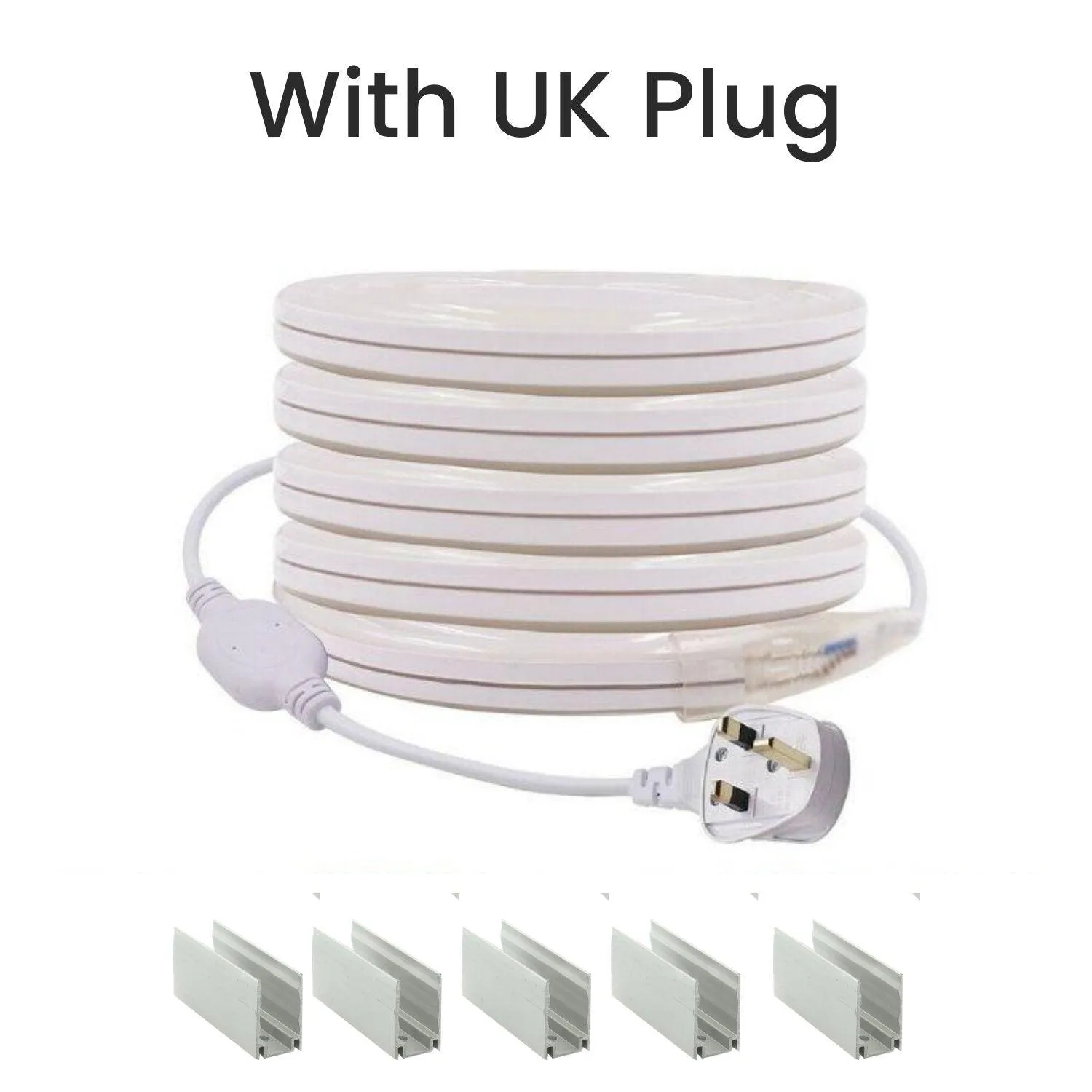Yellow Neon Flex 220V 240V 8x16mm 120LEDs/m IP65 Waterproof with UK Plug
